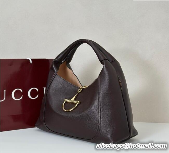 Top Grade Gucci Softbit Leather Maxi Shoulder Bag with Oversized Half Horsebit 837466 Dark Brown 2025