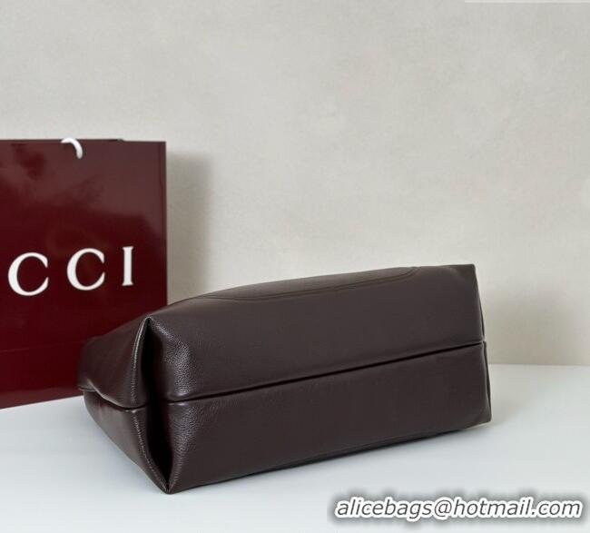 Top Grade Gucci Softbit Leather Maxi Shoulder Bag with Oversized Half Horsebit 837466 Dark Brown 2025