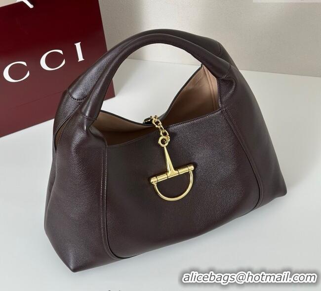Top Grade Gucci Softbit Leather Maxi Shoulder Bag with Oversized Half Horsebit 837466 Dark Brown 2025