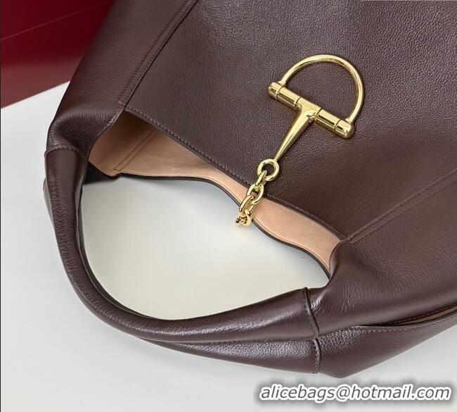 Top Grade Gucci Softbit Leather Maxi Shoulder Bag with Oversized Half Horsebit 837466 Dark Brown 2025