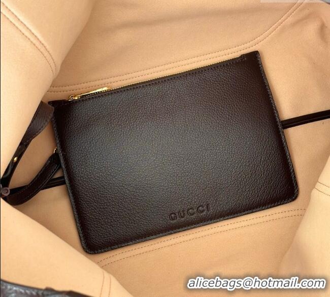 Top Grade Gucci Softbit Leather Maxi Shoulder Bag with Oversized Half Horsebit 837466 Dark Brown 2025