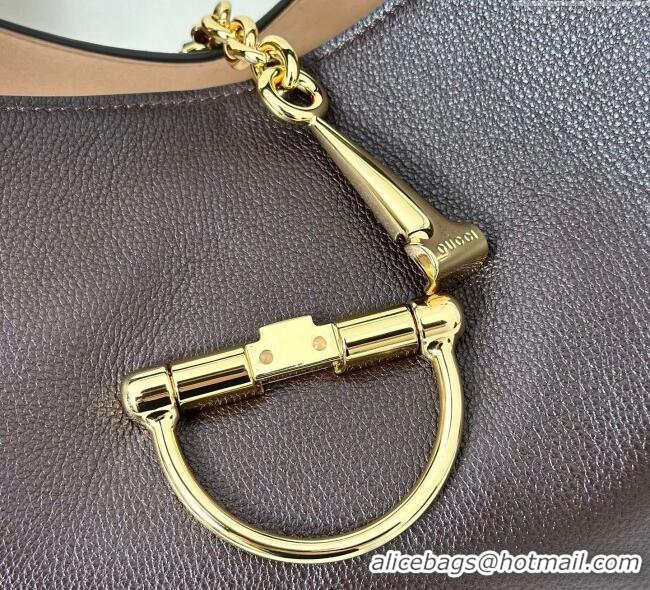 Top Grade Gucci Softbit Leather Maxi Shoulder Bag with Oversized Half Horsebit 837466 Dark Brown 2025