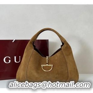 Top Quality Gucci Softbit Suede Maxi Shoulder Bag with Oversized Half Horsebit 837466 Brown 2025