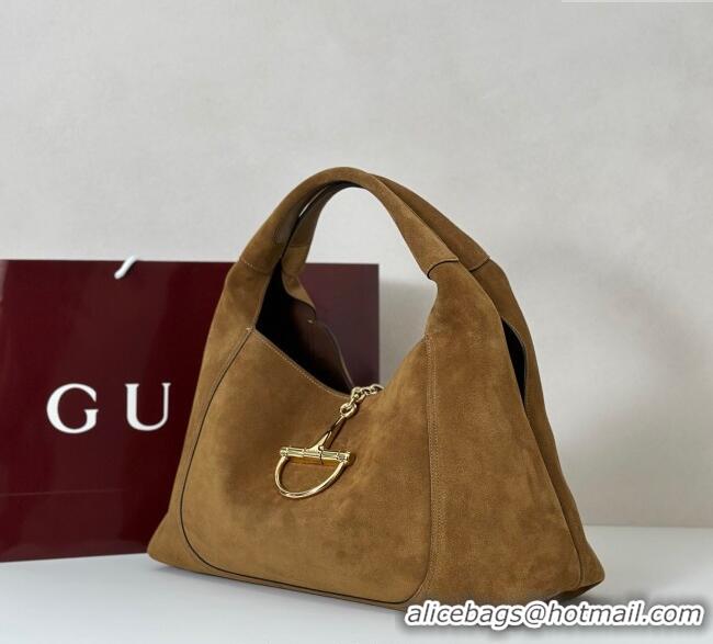 Top Quality Gucci Softbit Suede Maxi Shoulder Bag with Oversized Half Horsebit 837466 Brown 2025