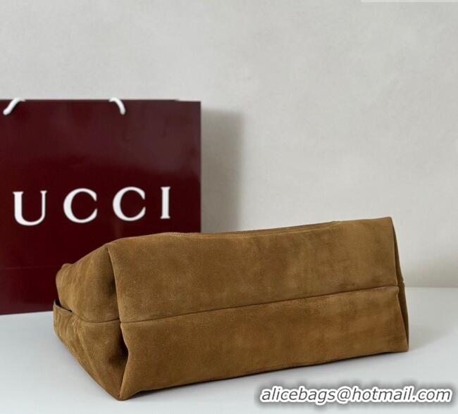 Top Quality Gucci Softbit Suede Maxi Shoulder Bag with Oversized Half Horsebit 837466 Brown 2025
