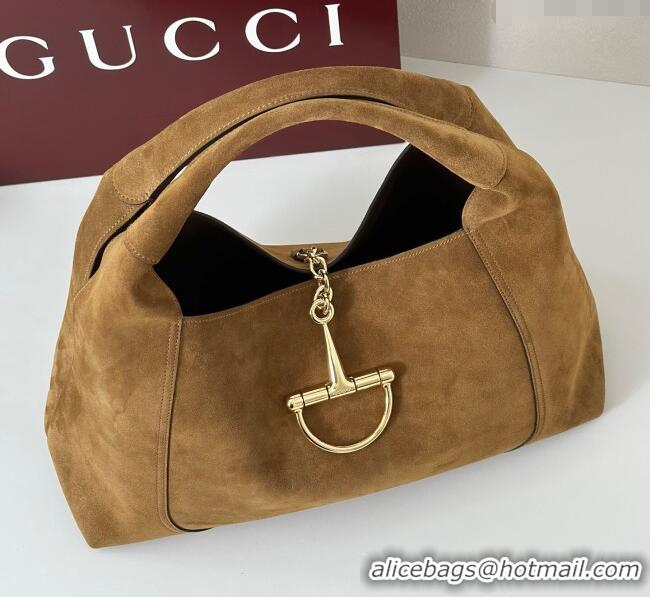 Top Quality Gucci Softbit Suede Maxi Shoulder Bag with Oversized Half Horsebit 837466 Brown 2025