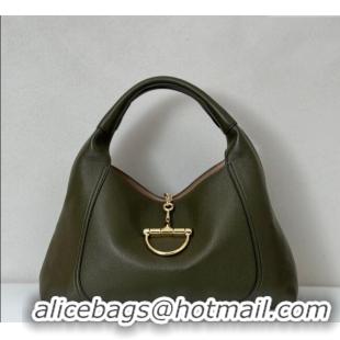 Luxury Cheap Gucci Softbit Leather Maxi Shoulder Bag with Oversized Half Horsebit 837466 Khaki 2025