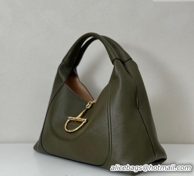 Luxury Cheap Gucci Softbit Leather Maxi Shoulder Bag with Oversized Half Horsebit 837466 Khaki 2025