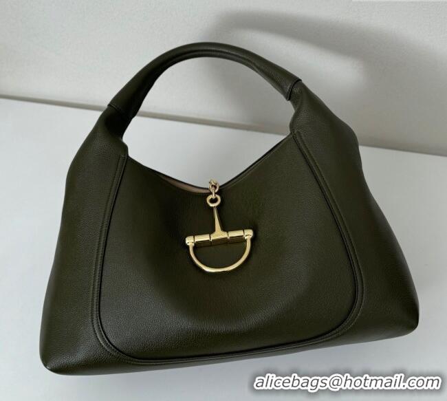 Luxury Cheap Gucci Softbit Leather Maxi Shoulder Bag with Oversized Half Horsebit 837466 Khaki 2025