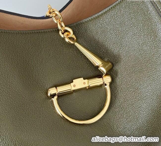 Luxury Cheap Gucci Softbit Leather Maxi Shoulder Bag with Oversized Half Horsebit 837466 Khaki 2025