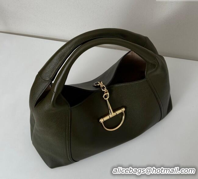 Luxury Cheap Gucci Softbit Leather Maxi Shoulder Bag with Oversized Half Horsebit 837466 Khaki 2025