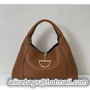 Best Price Gucci Softbit Leather Maxi Shoulder Bag with Oversized Half Horsebit 837466 Brown 2025