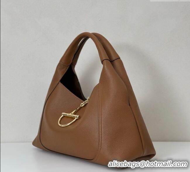 Best Price Gucci Softbit Leather Maxi Shoulder Bag with Oversized Half Horsebit 837466 Brown 2025