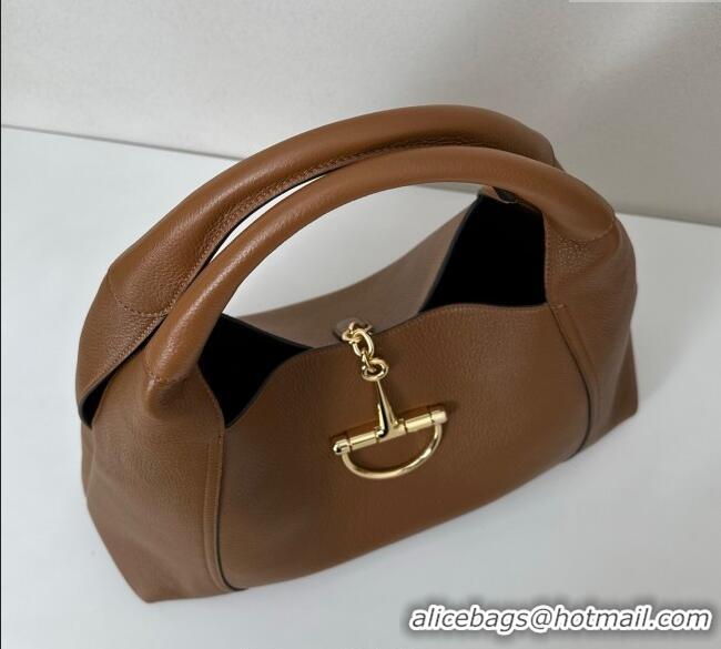 Best Price Gucci Softbit Leather Maxi Shoulder Bag with Oversized Half Horsebit 837466 Brown 2025