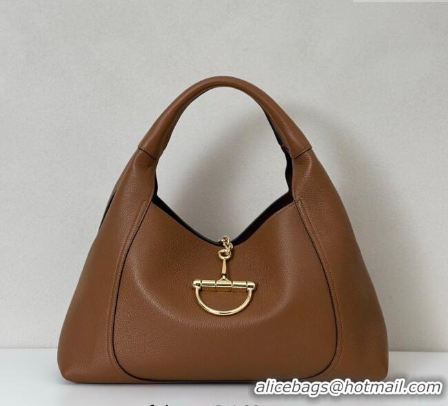 Best Price Gucci Softbit Leather Maxi Shoulder Bag with Oversized Half Horsebit 837466 Brown 2025