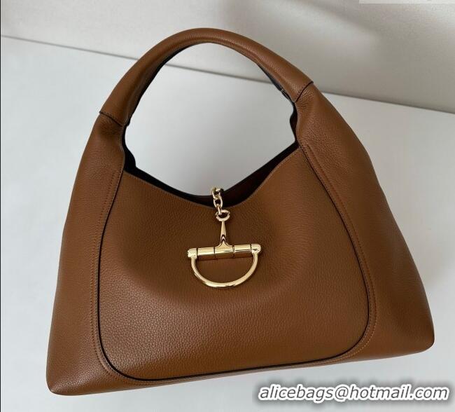 Best Price Gucci Softbit Leather Maxi Shoulder Bag with Oversized Half Horsebit 837466 Brown 2025
