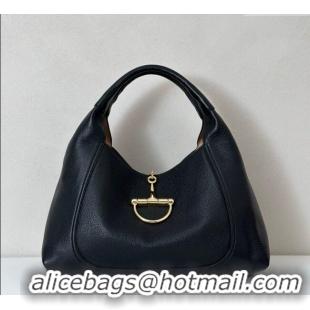 Best Price Gucci Softbit Leather Maxi Shoulder Bag with Oversized Half Horsebit 837466 Black 2025