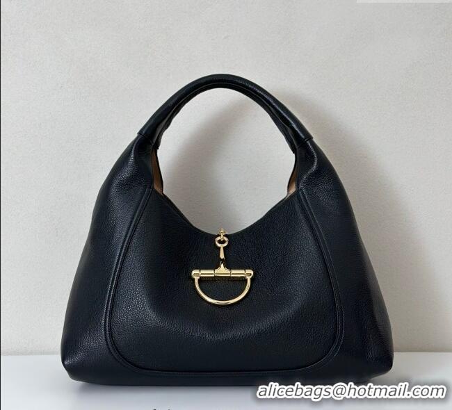 Best Price Gucci Softbit Leather Maxi Shoulder Bag with Oversized Half Horsebit 837466 Black 2025