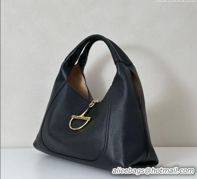 Best Price Gucci Softbit Leather Maxi Shoulder Bag with Oversized Half Horsebit 837466 Black 2025