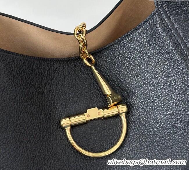 Best Price Gucci Softbit Leather Maxi Shoulder Bag with Oversized Half Horsebit 837466 Black 2025