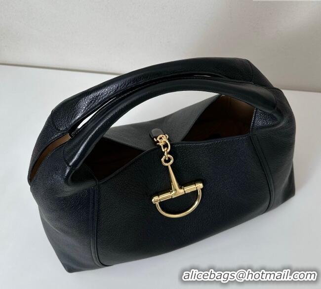 Best Price Gucci Softbit Leather Maxi Shoulder Bag with Oversized Half Horsebit 837466 Black 2025