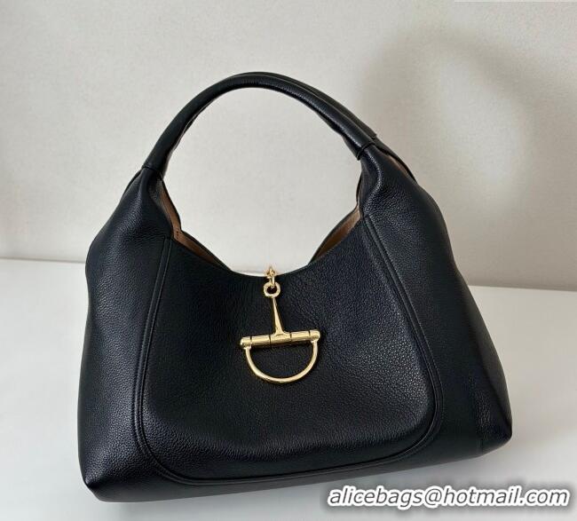 Best Price Gucci Softbit Leather Maxi Shoulder Bag with Oversized Half Horsebit 837466 Black 2025