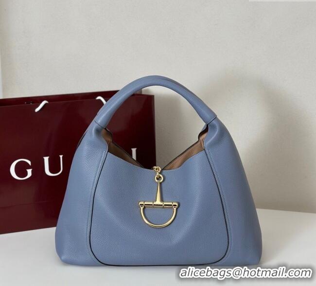 Super Quality Gucci Softbit Leather Maxi Shoulder Bag with Oversized Half Horsebit 837466 Light Blue 2025