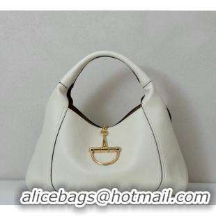 Top Quality Gucci Softbit Leather Maxi Shoulder Bag with Oversized Half Horsebit 837466 White 2025