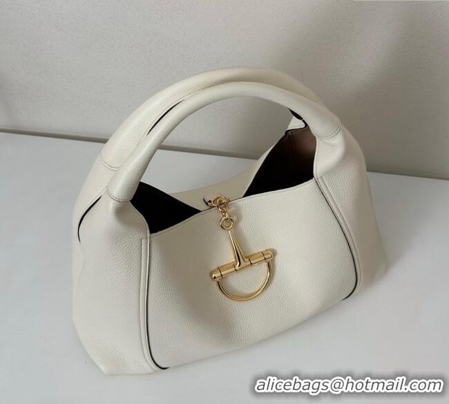 Top Quality Gucci Softbit Leather Maxi Shoulder Bag with Oversized Half Horsebit 837466 White 2025