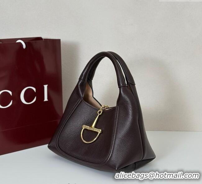 Buy Discount Gucci Softbit Leather Medium Shoulder Bag with Oversized Half Horsebit 837467 Dark Brown 2025