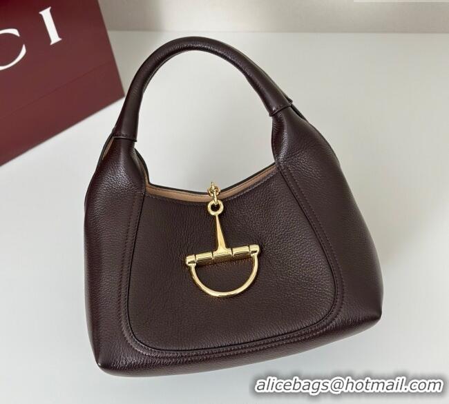 Buy Discount Gucci Softbit Leather Medium Shoulder Bag with Oversized Half Horsebit 837467 Dark Brown 2025