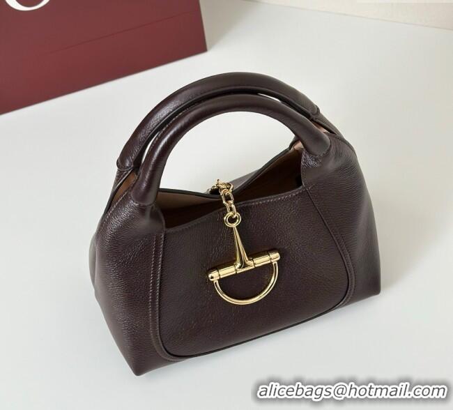 Buy Discount Gucci Softbit Leather Medium Shoulder Bag with Oversized Half Horsebit 837467 Dark Brown 2025
