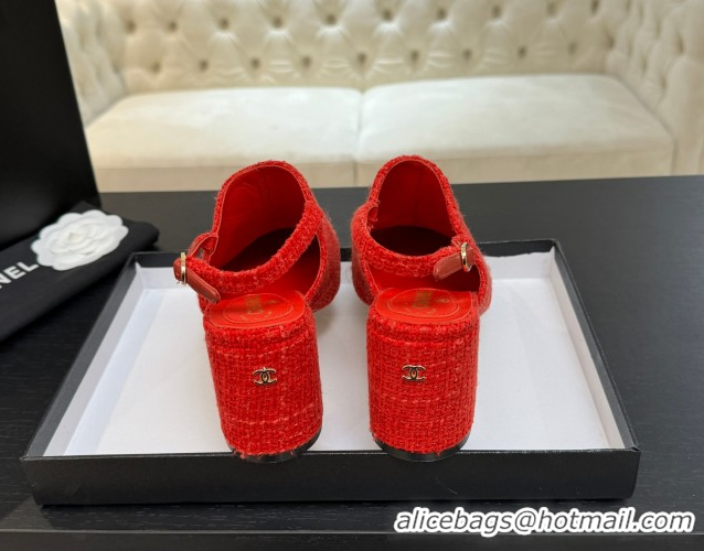 Charming Chanel Cotton Tweed & Grosgrain Slingbacks Pump 6.5cm Red/Black G46865 1103048