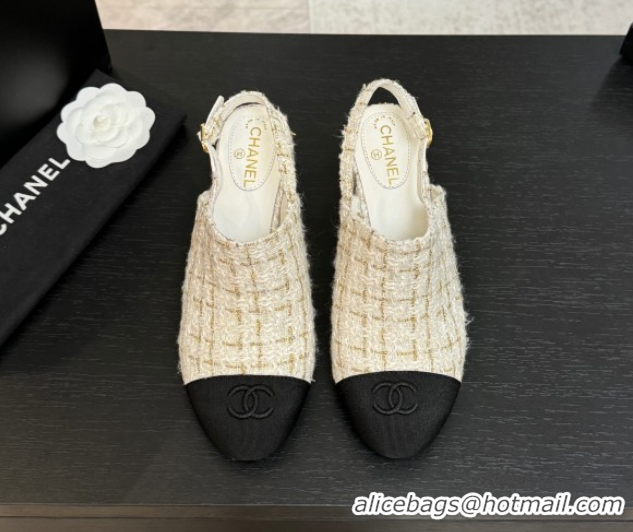 Modern Chanel Cotton Tweed & Grosgrain Slingbacks Pump 6.5cm White 2025 G46865 1103049