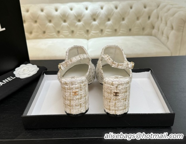 Modern Chanel Cotton Tweed & Grosgrain Slingbacks Pump 6.5cm White 2025 G46865 1103049