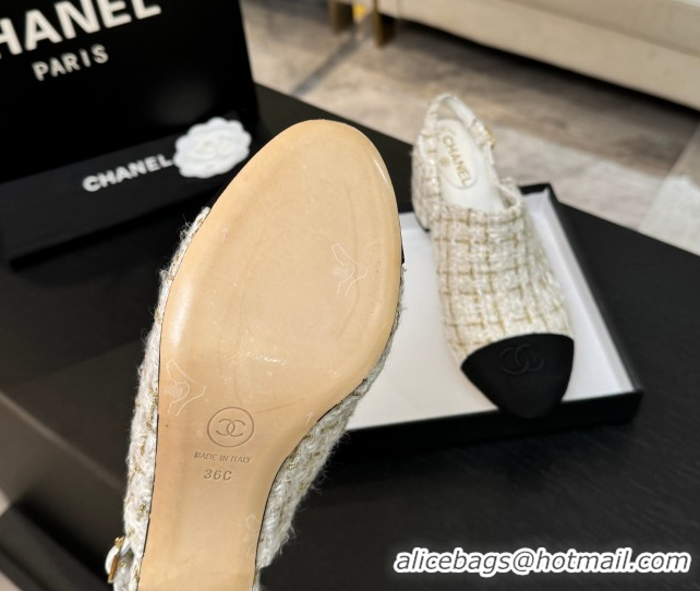 Modern Chanel Cotton Tweed & Grosgrain Slingbacks Pump 6.5cm White 2025 G46865 1103049