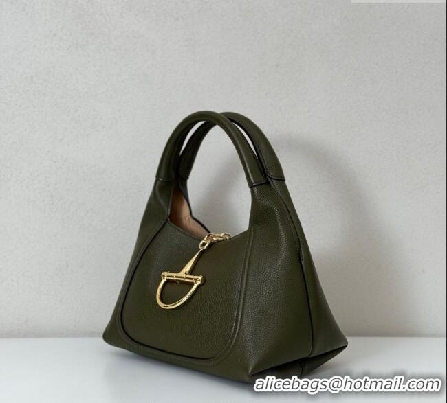 Luxury Discount Gucci Softbit Leather Medium Shoulder Bag with Oversized Half Horsebit 837467 Khaki 2025