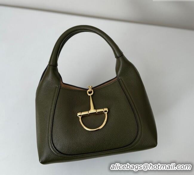 Luxury Discount Gucci Softbit Leather Medium Shoulder Bag with Oversized Half Horsebit 837467 Khaki 2025