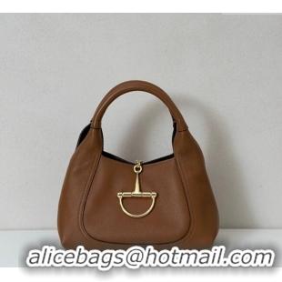 Well Crafted Gucci Softbit Leather Medium Shoulder Bag with Oversized Half Horsebit 837467 Brown 2025