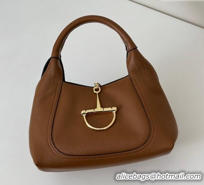 Well Crafted Gucci Softbit Leather Medium Shoulder Bag with Oversized Half Horsebit 837467 Brown 2025