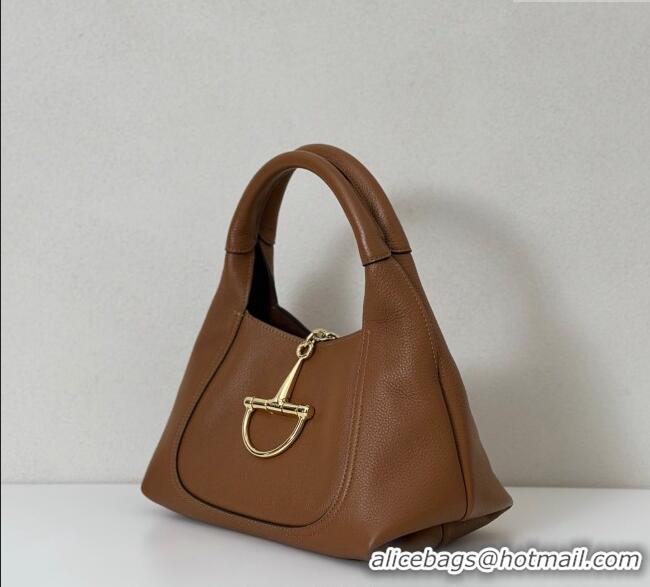 Well Crafted Gucci Softbit Leather Medium Shoulder Bag with Oversized Half Horsebit 837467 Brown 2025