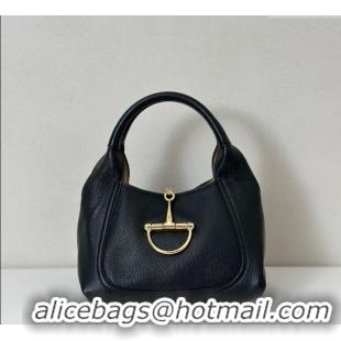Grade Design Gucci Softbit Leather Medium Shoulder Bag with Oversized Half Horsebit 837467 Black 2025