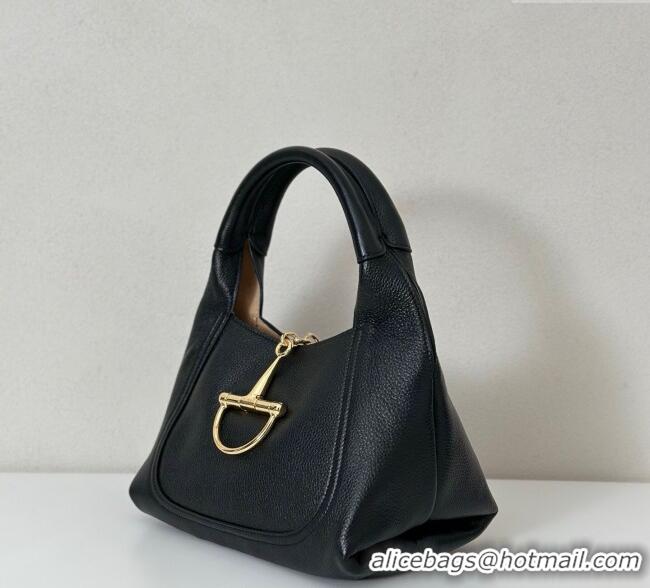 Grade Design Gucci Softbit Leather Medium Shoulder Bag with Oversized Half Horsebit 837467 Black 2025