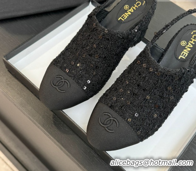 Good Quality Chanel Cotton Tweed & Grosgrain Slingbacks Pump 6.5cm Black/Glitter 2025 G46865 1103050