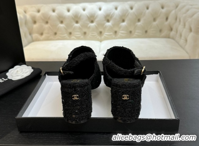 Good Quality Chanel Cotton Tweed & Grosgrain Slingbacks Pump 6.5cm Black/Glitter 2025 G46865 1103050