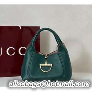 Discount Gucci Softbit Leather Medium Shoulder Bag with Oversized Half Horsebit 837467 Dark Green 2025
