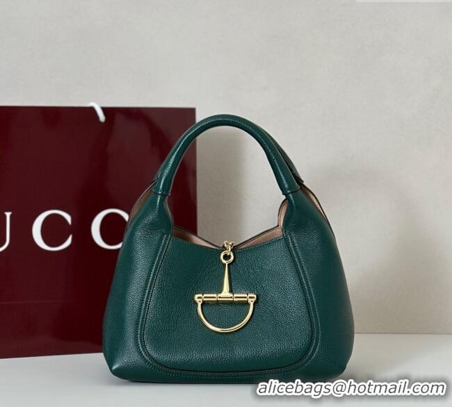 Discount Gucci Softbit Leather Medium Shoulder Bag with Oversized Half Horsebit 837467 Dark Green 2025