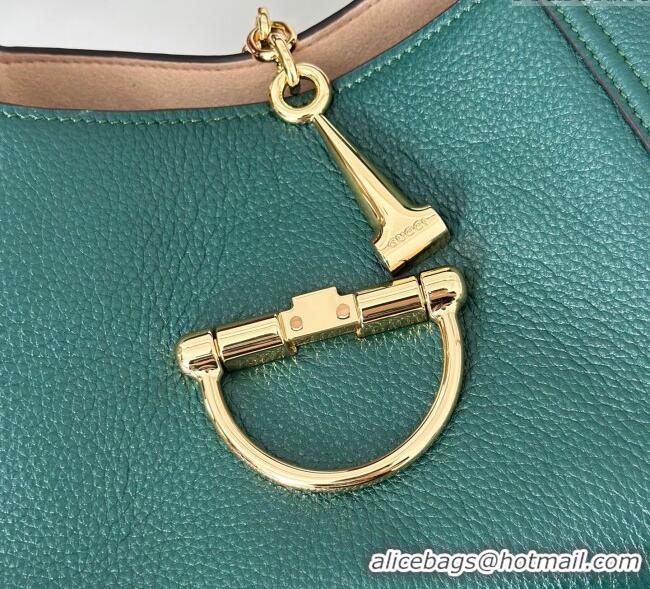 Discount Gucci Softbit Leather Medium Shoulder Bag with Oversized Half Horsebit 837467 Dark Green 2025