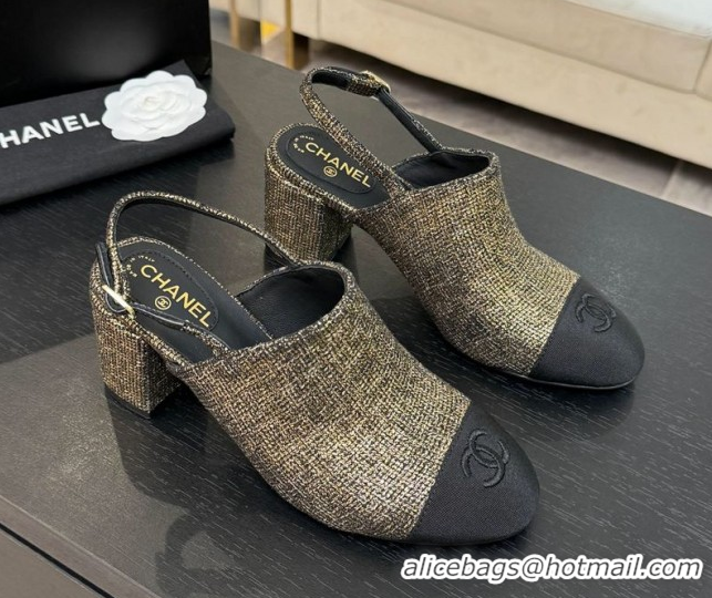 Best Price Chanel Cotton Tweed & Grosgrain Slingbacks Pump 6.5cm Gold 2025 G46865 1103051