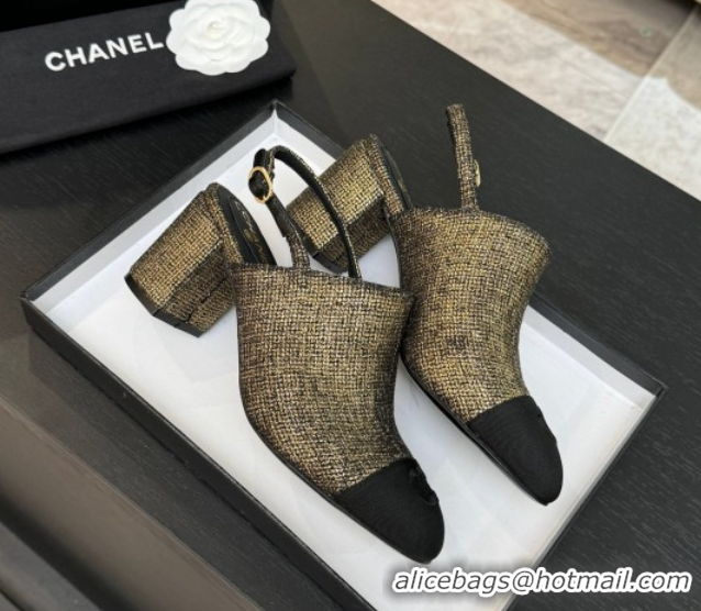 Best Price Chanel Cotton Tweed & Grosgrain Slingbacks Pump 6.5cm Gold 2025 G46865 1103051